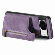 For Google Pixel 9 Pro XL Retro Leather Zipper Wallet Back Phone Case(Purple)