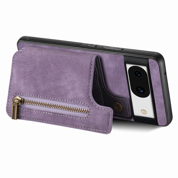 For Google Pixel 9 Pro XL Retro Leather Zipper Wallet Back Phone Case(Purple)