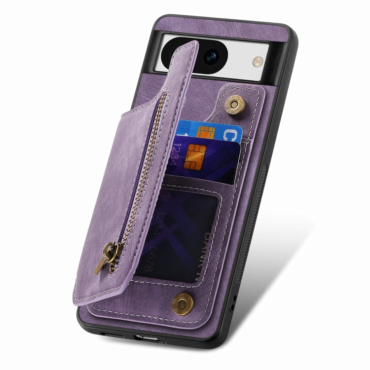 For Google Pixel 9 Pro XL Retro Leather Zipper Wallet Back Phone Case(Purple)