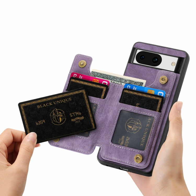 For Google Pixel 9 Pro XL Retro Leather Zipper Wallet Back Phone Case(Purple)
