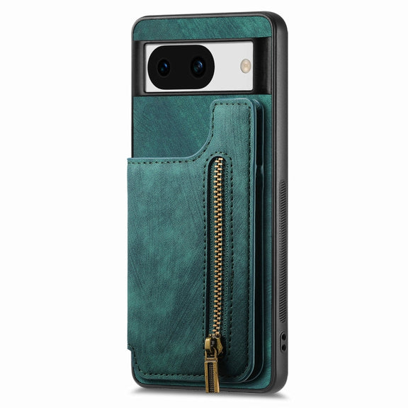 For Google Pixel 9 Pro XL Retro Leather Zipper Wallet Back Phone Case(Green)
