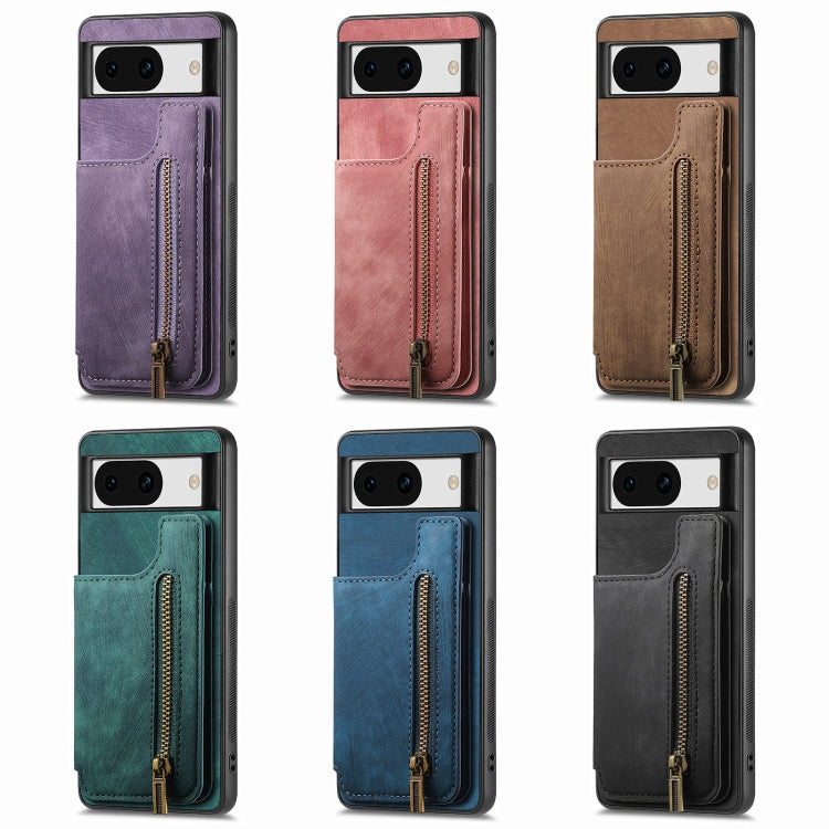 For Google Pixel 9 Pro XL Retro Leather Zipper Wallet Back Phone Case(Pink)