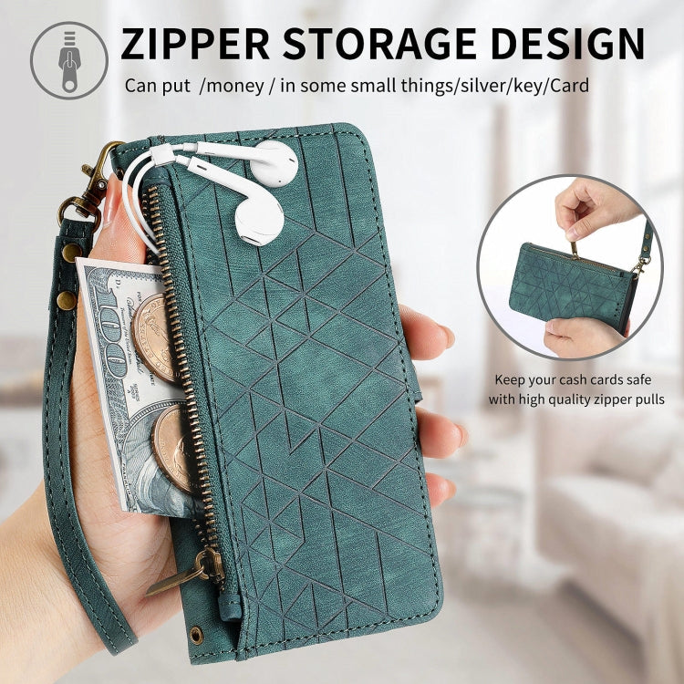For Huawei Pura 70 Pro+ Geometric Zipper Wallet Side Buckle Leather Phone Case(Green)