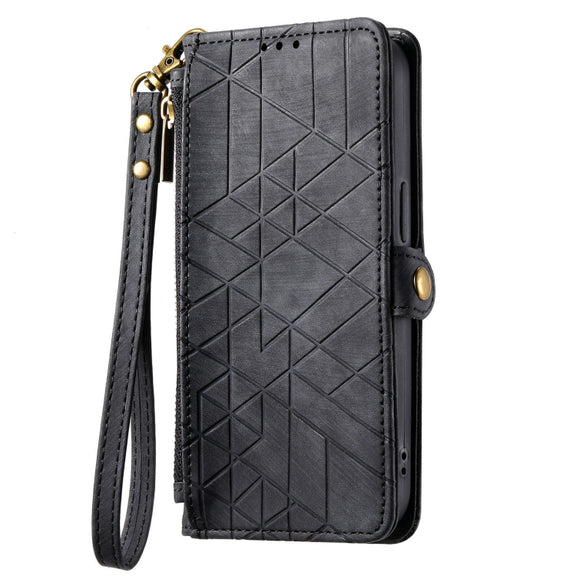 For Huawei Pura 70 Ultra Geometric Zipper Wallet Side Buckle Leather Phone Case(Black)