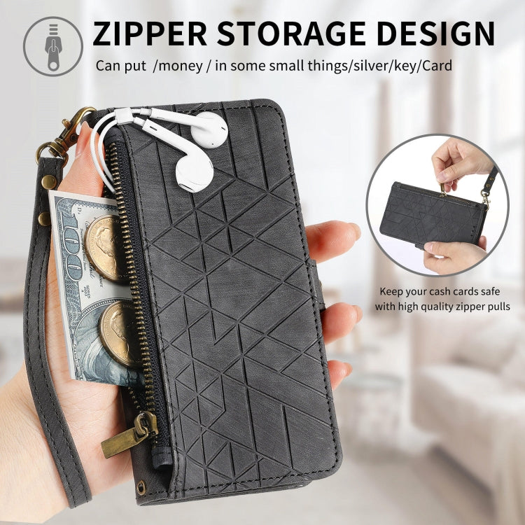 For Huawei Pura 70 Ultra Geometric Zipper Wallet Side Buckle Leather Phone Case(Black)