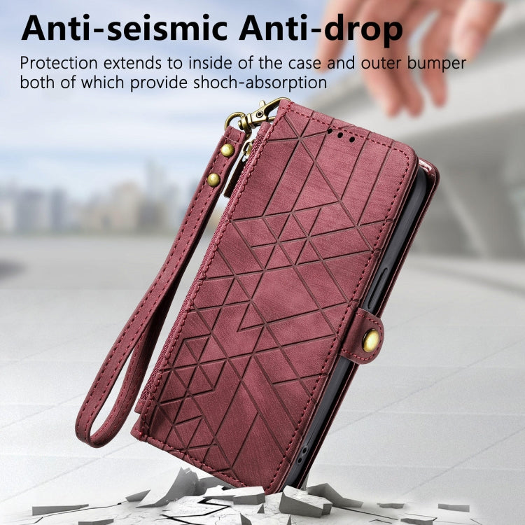 For Huawei Pura 70 Ultra Geometric Zipper Wallet Side Buckle Leather Phone Case(Red)