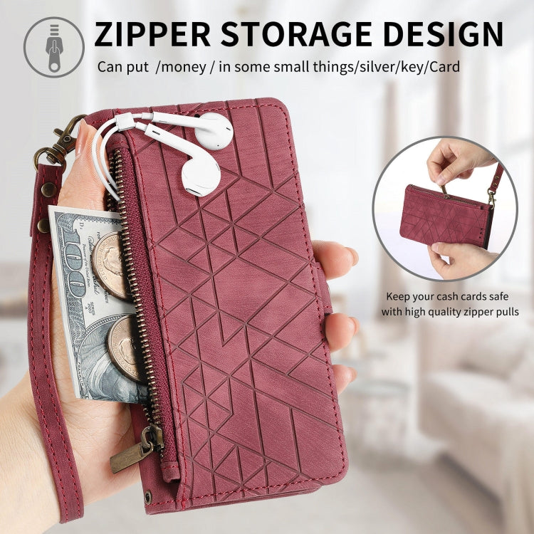 For Huawei Pura 70 Ultra Geometric Zipper Wallet Side Buckle Leather Phone Case(Red)