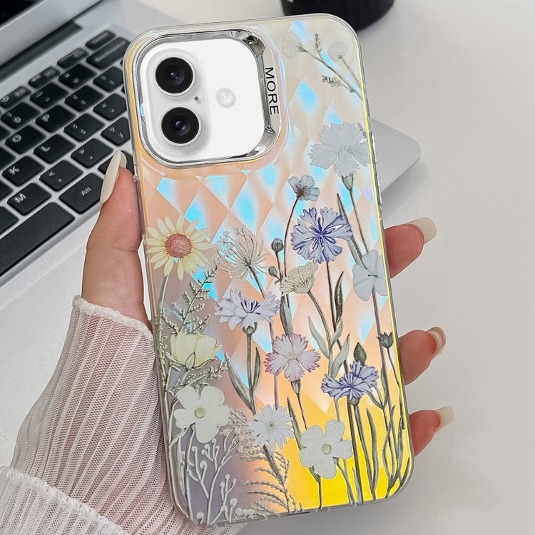 For iPhone 16 Electroplating Laser Flower Texture TPU Phone Case(Chrysanthemum AH5)