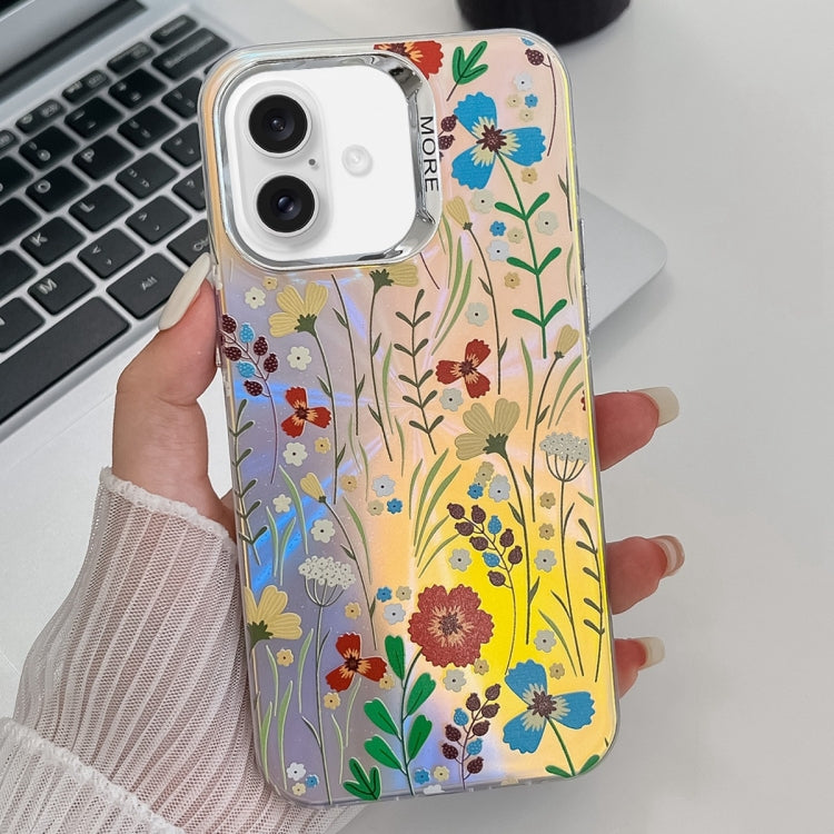 For iPhone 16 Electroplating Laser Flower Texture TPU Phone Case(Flower AH6)