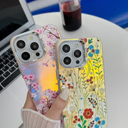 For iPhone 16 Electroplating Laser Flower Texture TPU Phone Case(Rose AH15)