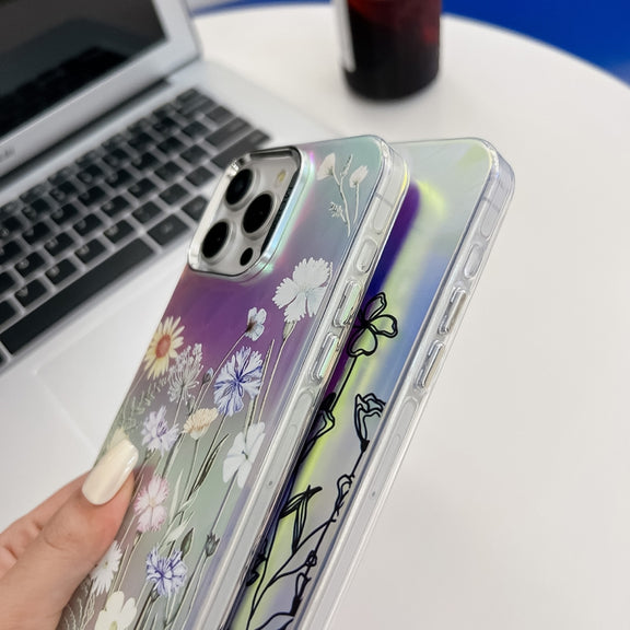 For iPhone 16 Electroplating Laser Flower Texture TPU Phone Case(Flower AH6)