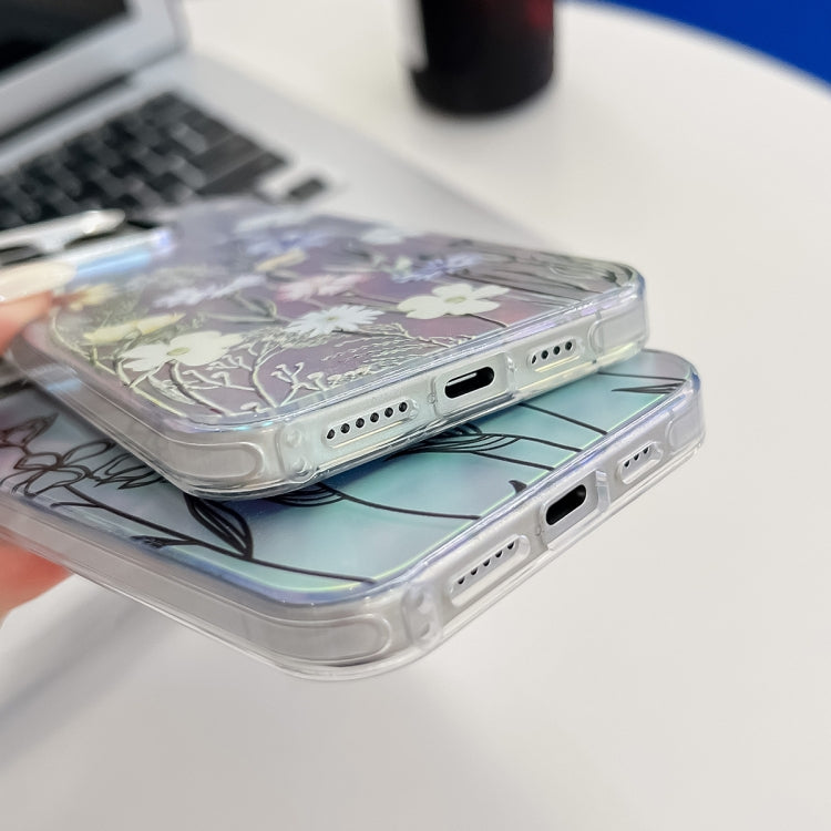 For iPhone 16 Electroplating Laser Flower Texture TPU Phone Case(Flower AH6)