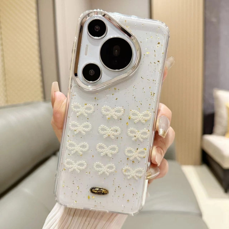 For Huawei Pura 70 Gold Foil Pearl Bow TPU Phone Case(Gold Foil Bows)