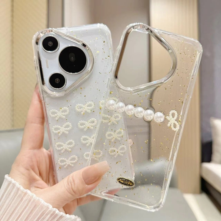 For Huawei Pura 70 Gold Foil Pearl Bow TPU Phone Case(Gold Foil Bows)