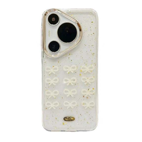 For Huawei Pura 70 Gold Foil Pearl Bow TPU Phone Case(Gold Foil Bows)