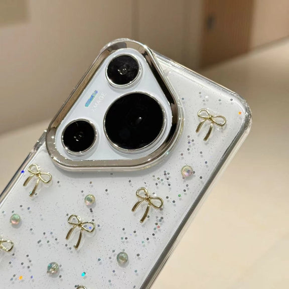 For Huawei Pura 70 Pro Small Fresh Bow TPU Phone Case(Silver Bow)