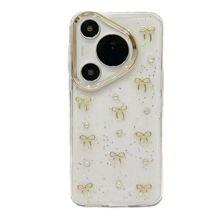 For Huawei Pura 70 Pro Small Fresh Bow TPU Phone Case(Gold Bow)