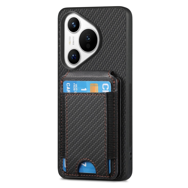 For Huawei Pura 70 Carbon Fiber Vertical Flip Wallet Stand Phone Case(Black)