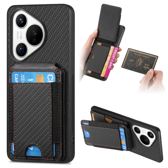 For Huawei Pura 70 Carbon Fiber Vertical Flip Wallet Stand Phone Case(Black)