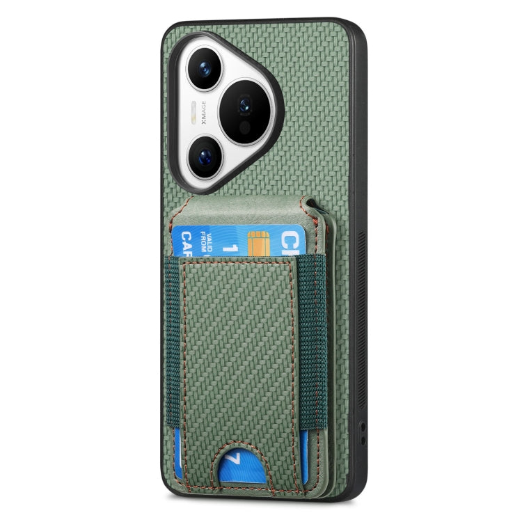 For Huawei Pura 70 Carbon Fiber Vertical Flip Wallet Stand Phone Case(Green)