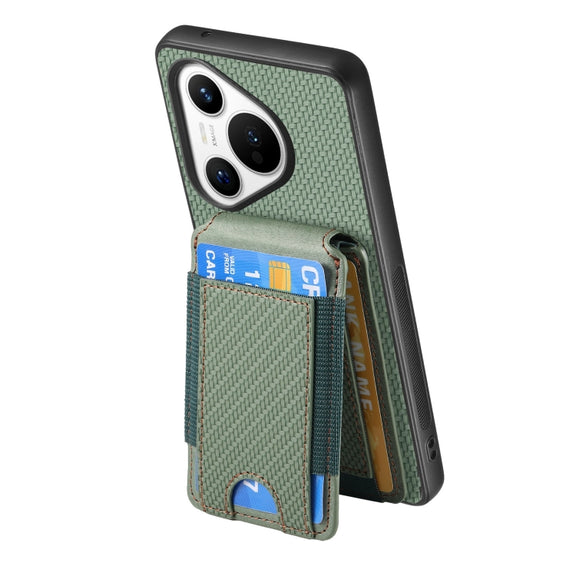 For Huawei Pura 70 Carbon Fiber Vertical Flip Wallet Stand Phone Case(Green)