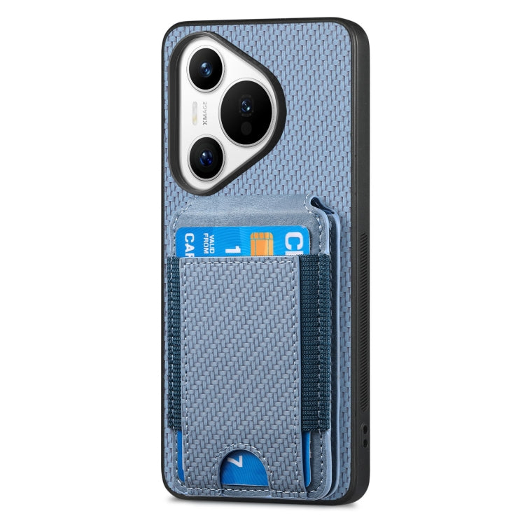 For Huawei Pura 70 Pro Carbon Fiber Vertical Flip Wallet Stand Phone Case(Blue)