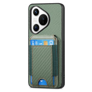 For Huawei Pura 70 Pro Carbon Fiber Vertical Flip Wallet Stand Phone Case(Green)