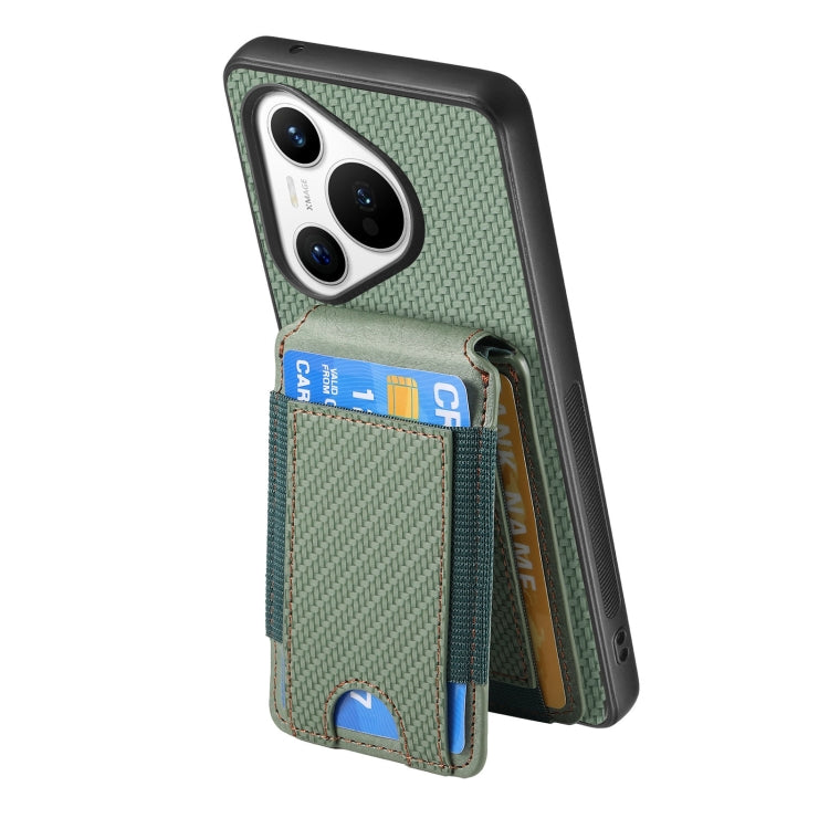 For Huawei Pura 70 Pro Carbon Fiber Vertical Flip Wallet Stand Phone Case(Green)