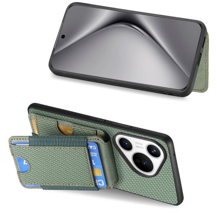 For Huawei Pura 70 Pro Carbon Fiber Vertical Flip Wallet Stand Phone Case(Green)