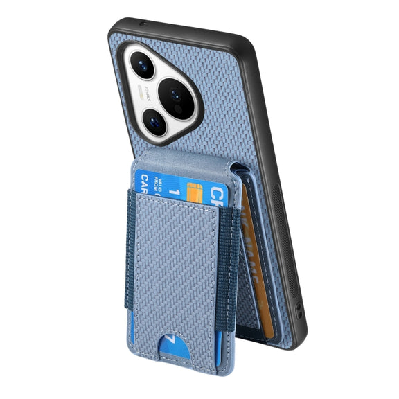 For Huawei Pura 70 Pro+ Carbon Fiber Vertical Flip Wallet Stand Phone Case(Blue)