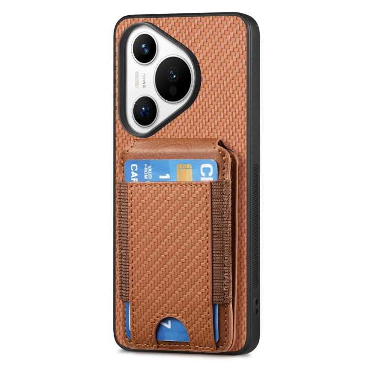 For Huawei Pura 70 Pro+ Carbon Fiber Vertical Flip Wallet Stand Phone Case(Brown)