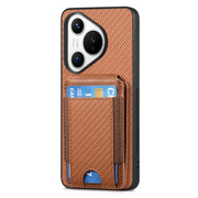 For Huawei Pura 70 Pro+ Carbon Fiber Vertical Flip Wallet Stand Phone Case(Brown)
