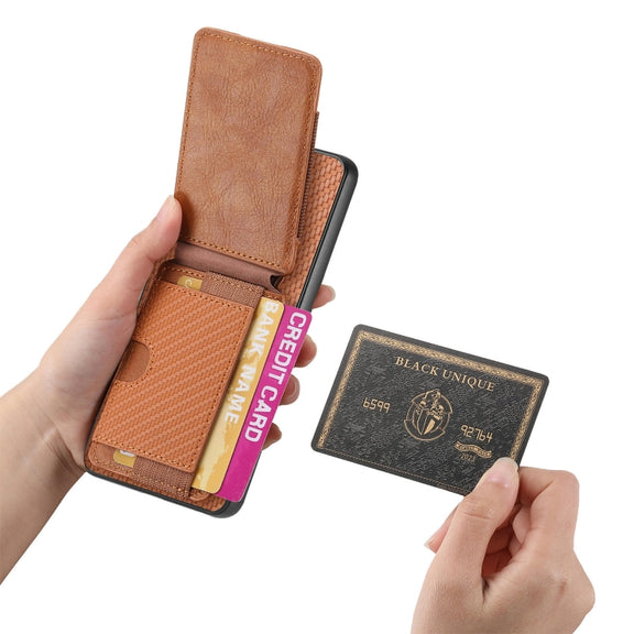 For Huawei Pura 70 Pro+ Carbon Fiber Vertical Flip Wallet Stand Phone Case(Brown)