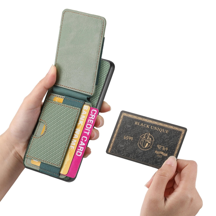 For Huawei Pura 70 Pro+ Carbon Fiber Vertical Flip Wallet Stand Phone Case(Green)