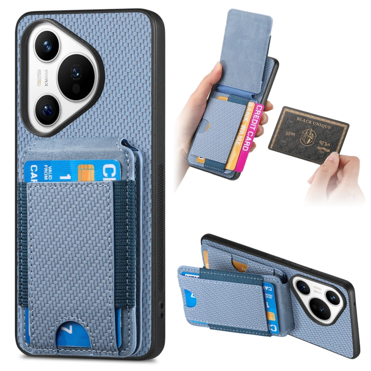 For Huawei Pura 70 Ultra Carbon Fiber Vertical Flip Wallet Stand Phone Case(Blue)
