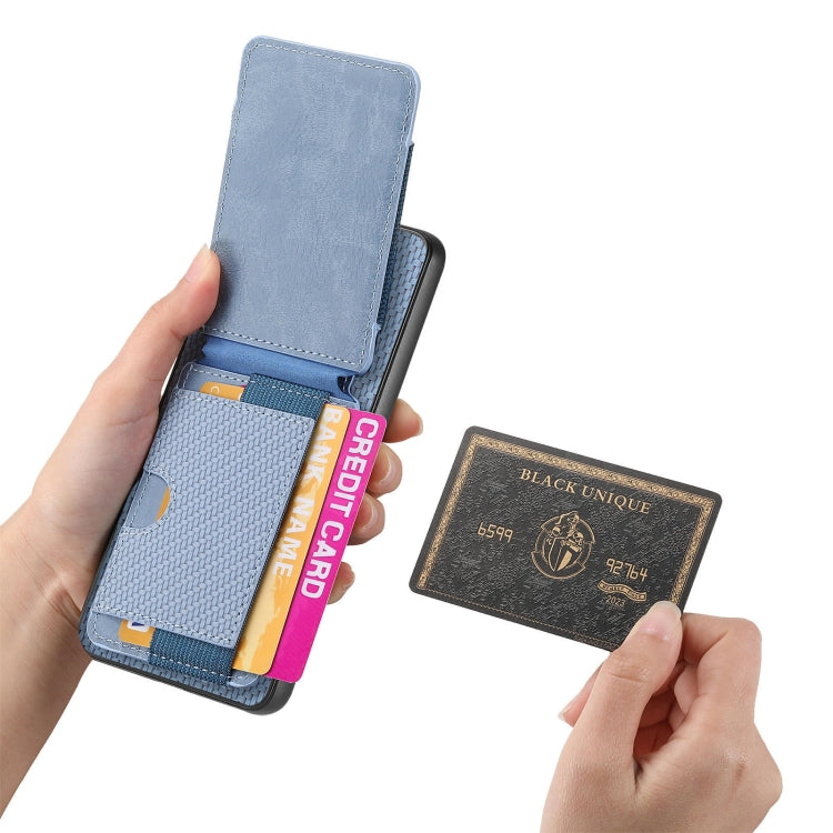 For Huawei Pura 70 Ultra Carbon Fiber Vertical Flip Wallet Stand Phone Case(Blue)