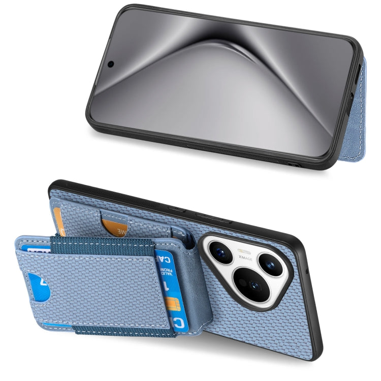 For Huawei Pura 70 Ultra Carbon Fiber Vertical Flip Wallet Stand Phone Case(Blue)
