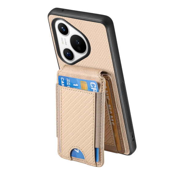 For Huawei Pura 70 Ultra Carbon Fiber Vertical Flip Wallet Stand Phone Case(Khaki)