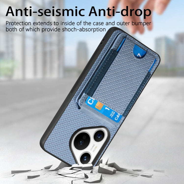 For Huawei Pura 70 Ultra Carbon Fiber Vertical Flip Wallet Stand Phone Case(Khaki)