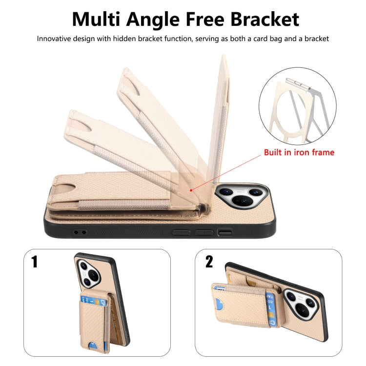 For Huawei Pura 70 Pro+ Carbon Fiber Vertical Flip Wallet Stand Phone Case(Brown)