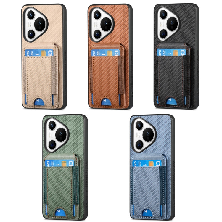 For Huawei Pura 70 Pro Carbon Fiber Vertical Flip Wallet Stand Phone Case(Blue)