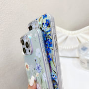 For iPhone 16 Electroplating Laser Flower Phone Case with Wrist Strap(Lavender AH14)