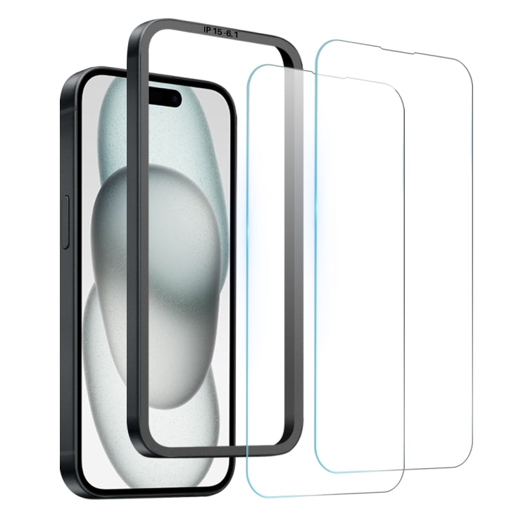 For iPhone 15 NORTHJO 2pcs A++ Screen Protector Tempered Glass Film with Installation Frame