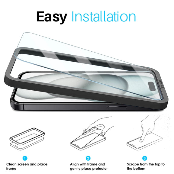 For iPhone 15 Plus NORTHJO 2pcs A++ Screen Protector Tempered Glass Film with Installation Frame