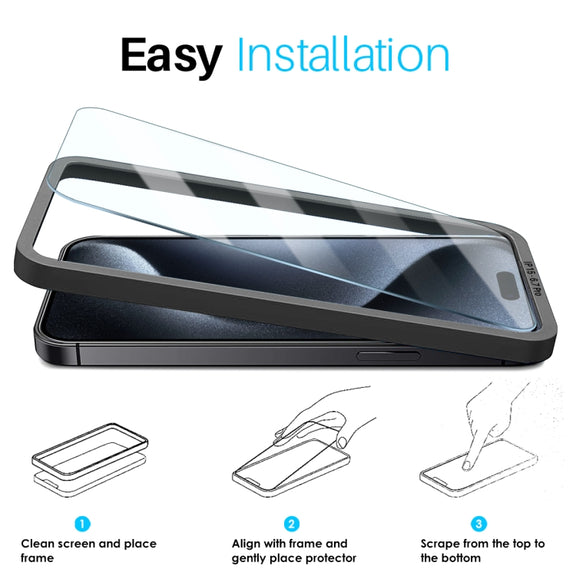 For iPhone 15 Pro Max NORTHJO 2pcs A++ Screen Protector Tempered Glass Film with Installation Frame