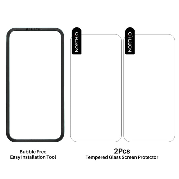 For iPhone 16 Plus NORTHJO 2pcs A++ Screen Protector Tempered Glass Film with Installation Frame