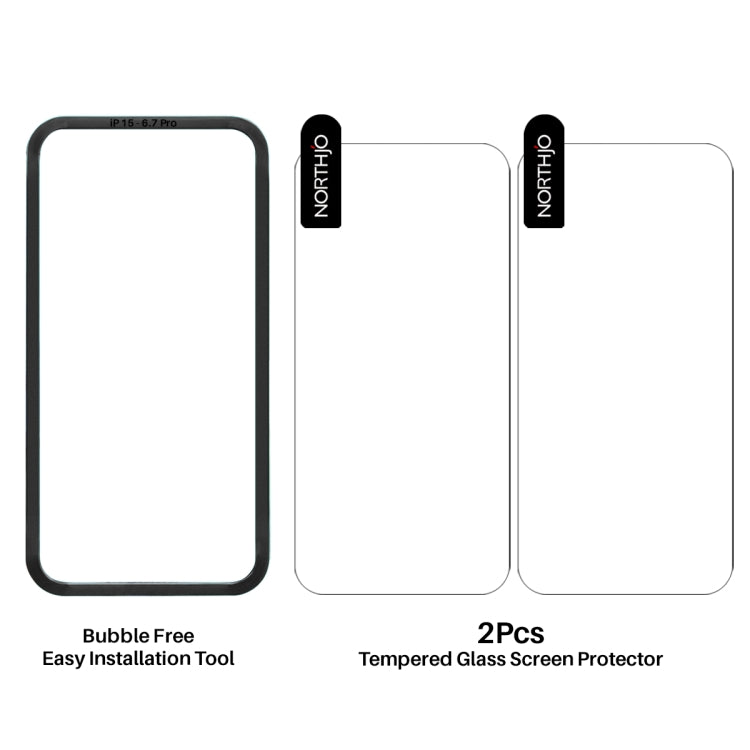 For iPhone 16 Pro Max NORTHJO 2pcs A++ Screen Protector Tempered Glass Film with Installation Frame
