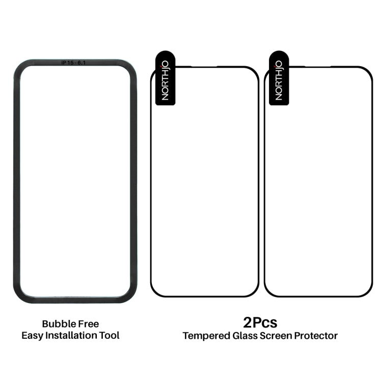 For iPhone 15 NORTHJO 2pcs A++ Tempered Glass Film with Installation Frame