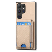 For Samsung Galaxy S24 Ultra 5G Carbon Fiber Vertical Flip Wallet Stand Phone Case(Khaki)