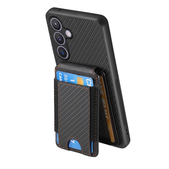 For Samsung Galaxy S24 5G Carbon Fiber Vertical Flip Wallet Stand Phone Case(Black)